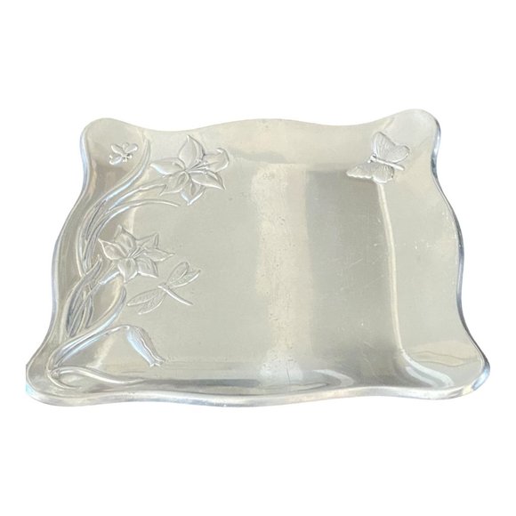 Lenox Vintage 90s Embossed Butterfly Relief Meadow Metal Large 13x13 Tray - Picture 10 of 10